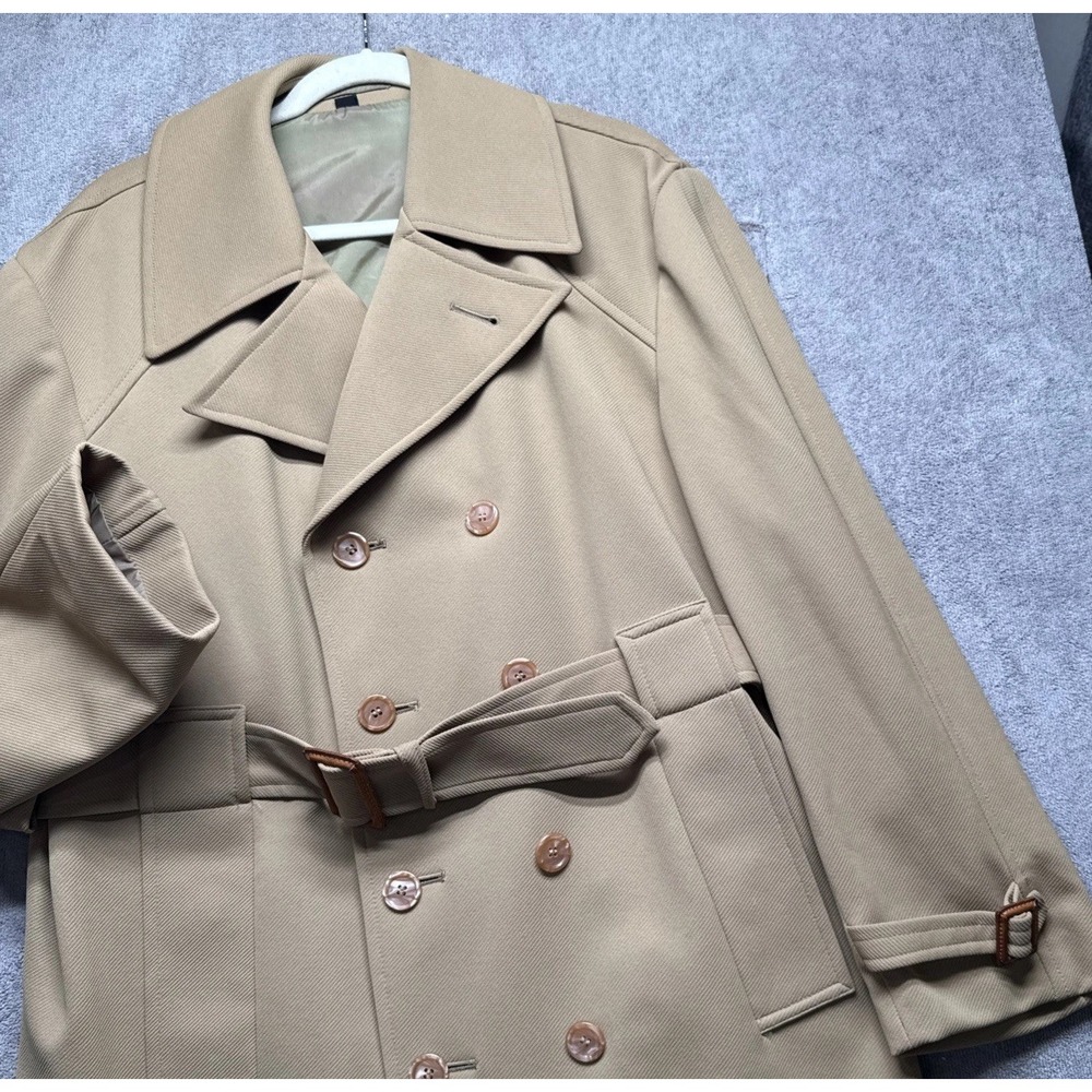 Matt Andrews Tan Double Breasted Double Knit Trench Coat 42R Made In Japan